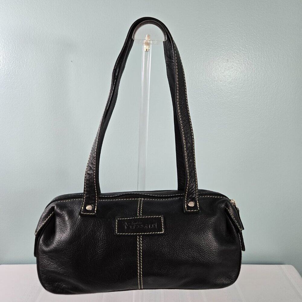 Sophia Visconti Pebble Leather Shoulder Strap Purse Satchel with White Stitching - Picture 2 of 9